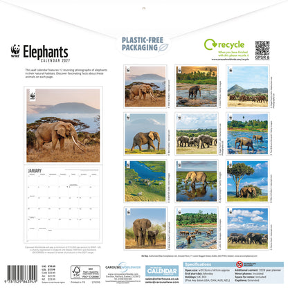 Elephants WWF Wall Calendar 2027