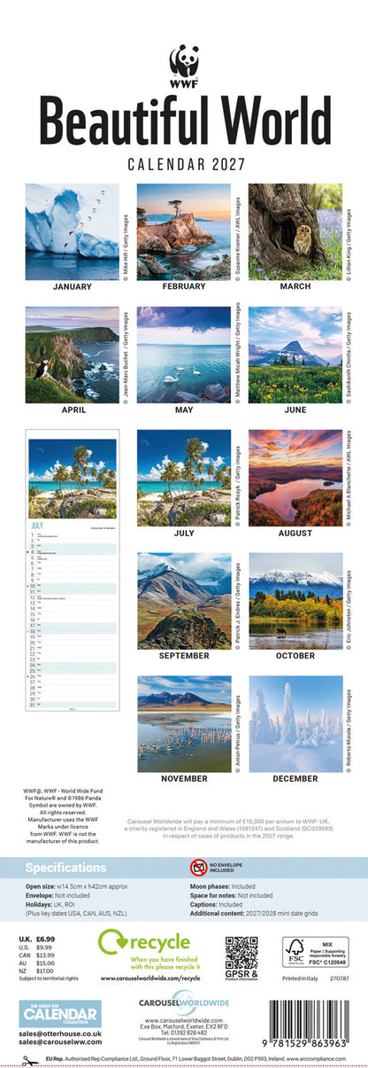 Beautiful World WWF Slim Calendar 2027