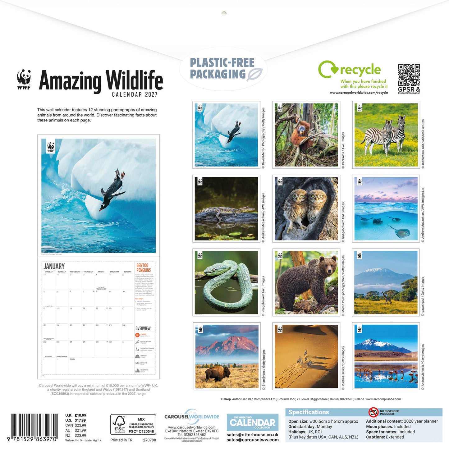 Amazing Wildlife WWF Wall Calendar 2027