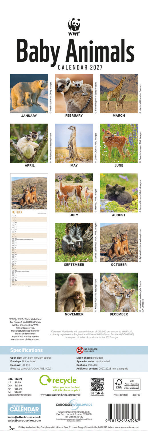 Baby Animals WWF Slim Calendar 2027