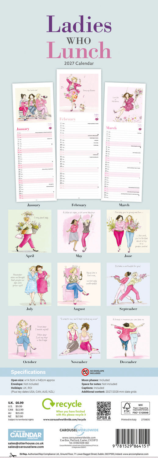 Ladies Who Lunch Slim Calendar 2027