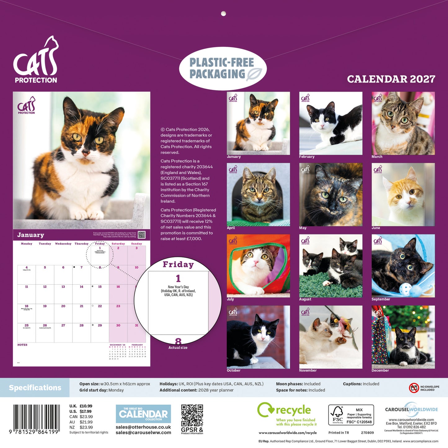 Cats Protection Wall Calendar 2027