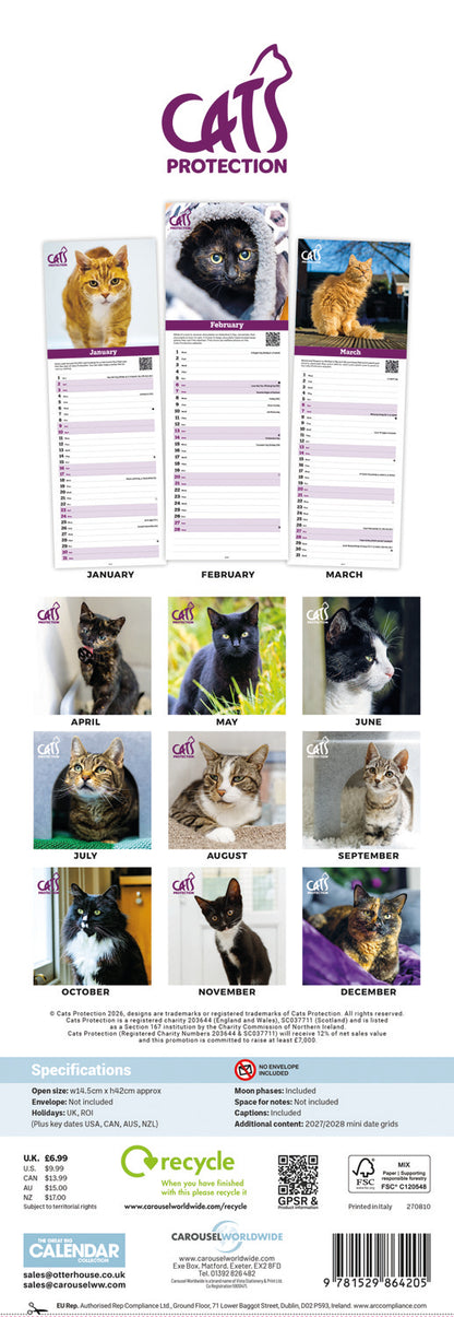 Cats Protection Slim Calendar 2027