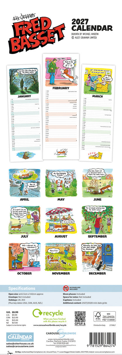 Fred Basset Slim Calendar 2027