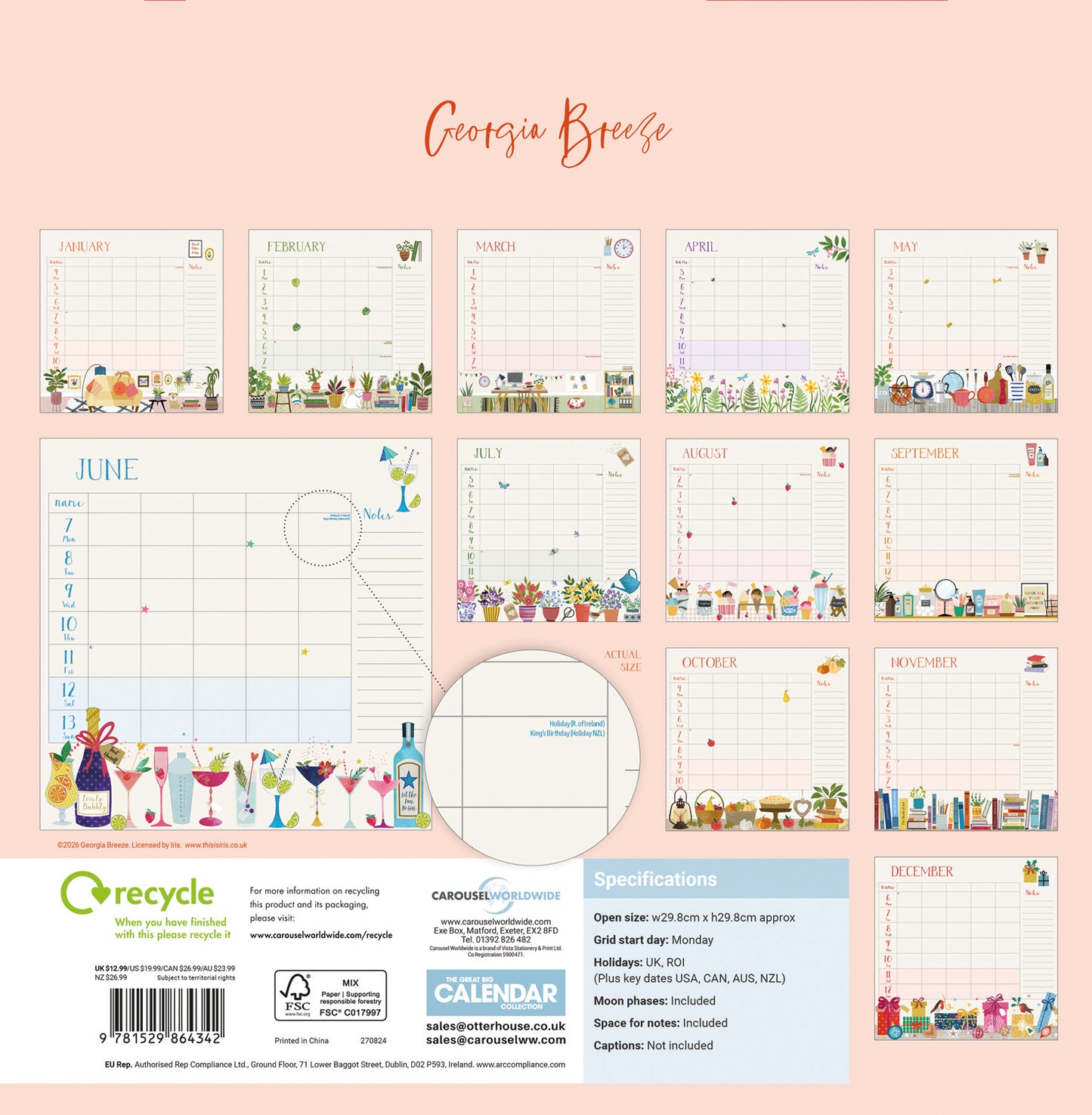 Georgia Breeze WT Planner Wall Calendar 2027