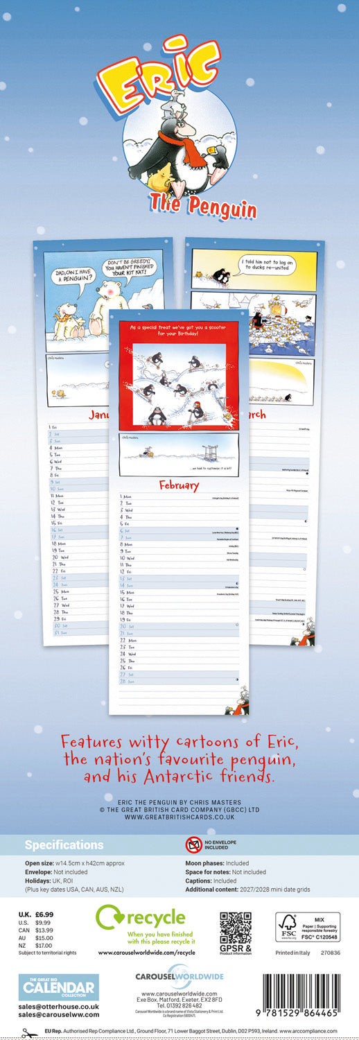 Eric the Penguin Slim Calendar 2027