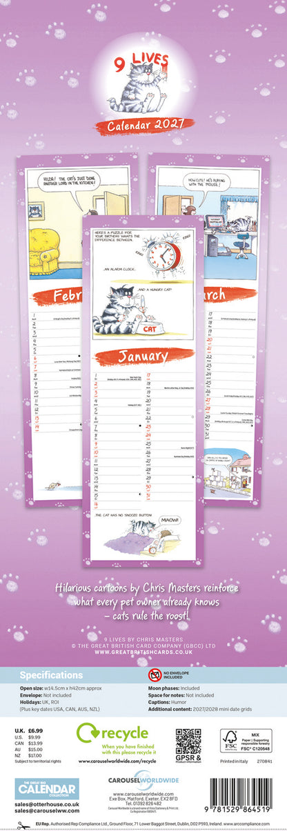 9 Lives Slim Calendar 2027