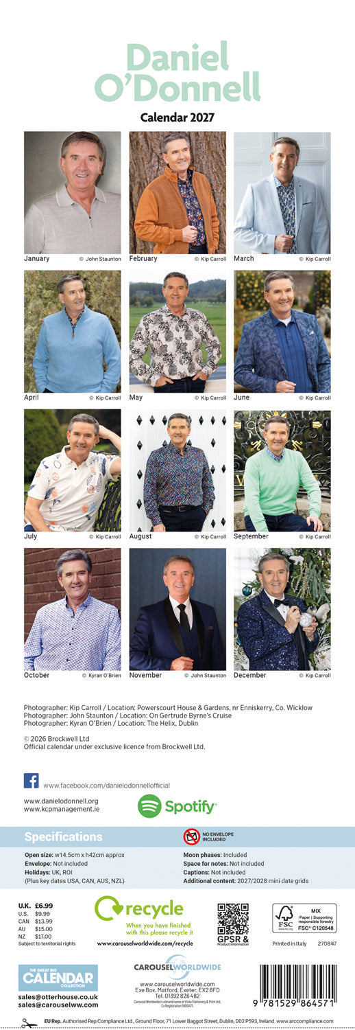 Daniel O'Donnell Slim Calendar 2027
