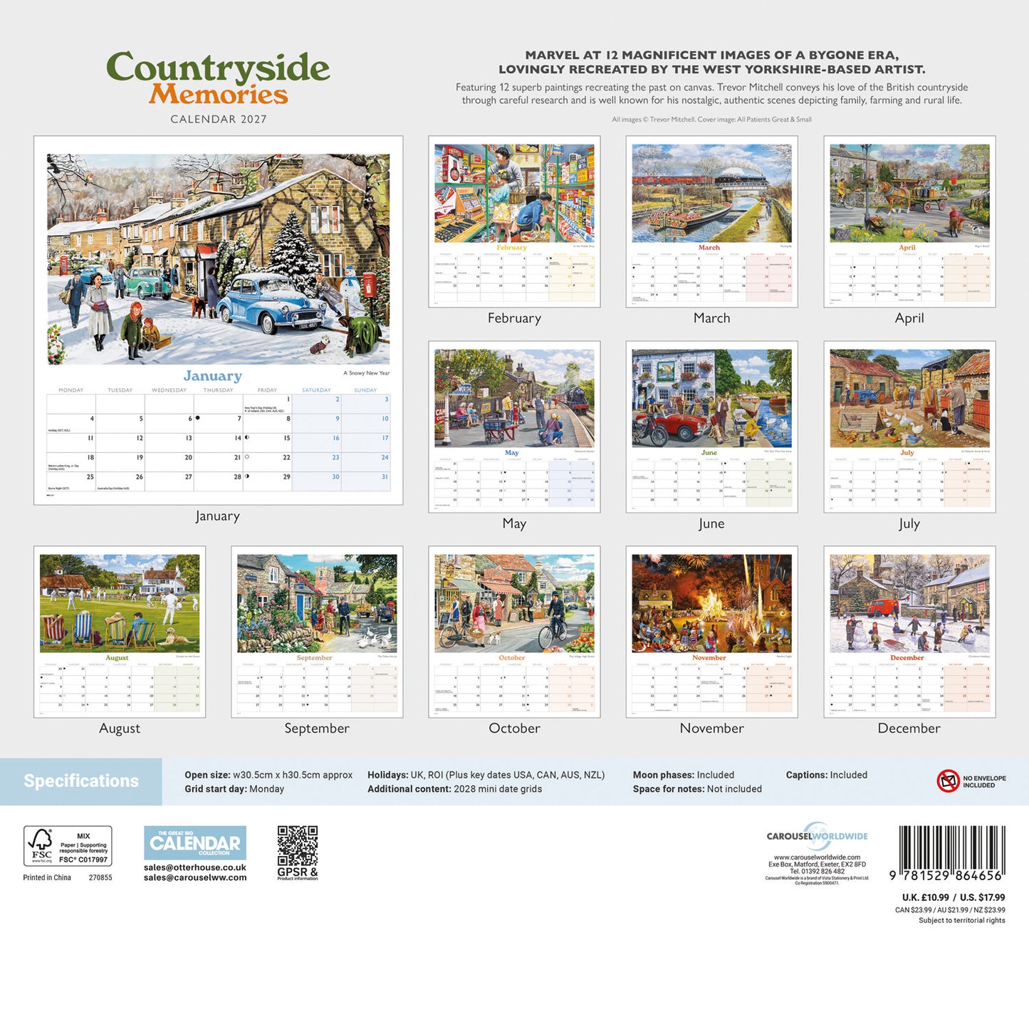 Countryside Memories, Trevor Mitchell Wiro Wall Calendar 2027