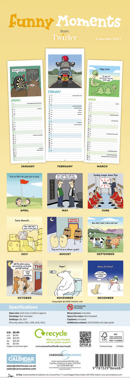 Twizler Funny Moments Slim Calendar 2027