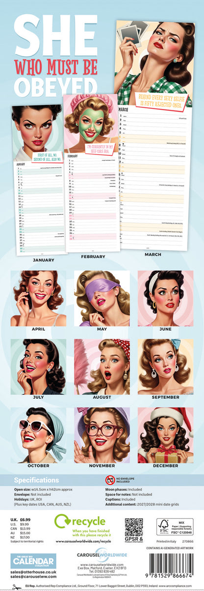 She Who Must Be Obeyed Slim Calendar 2027
