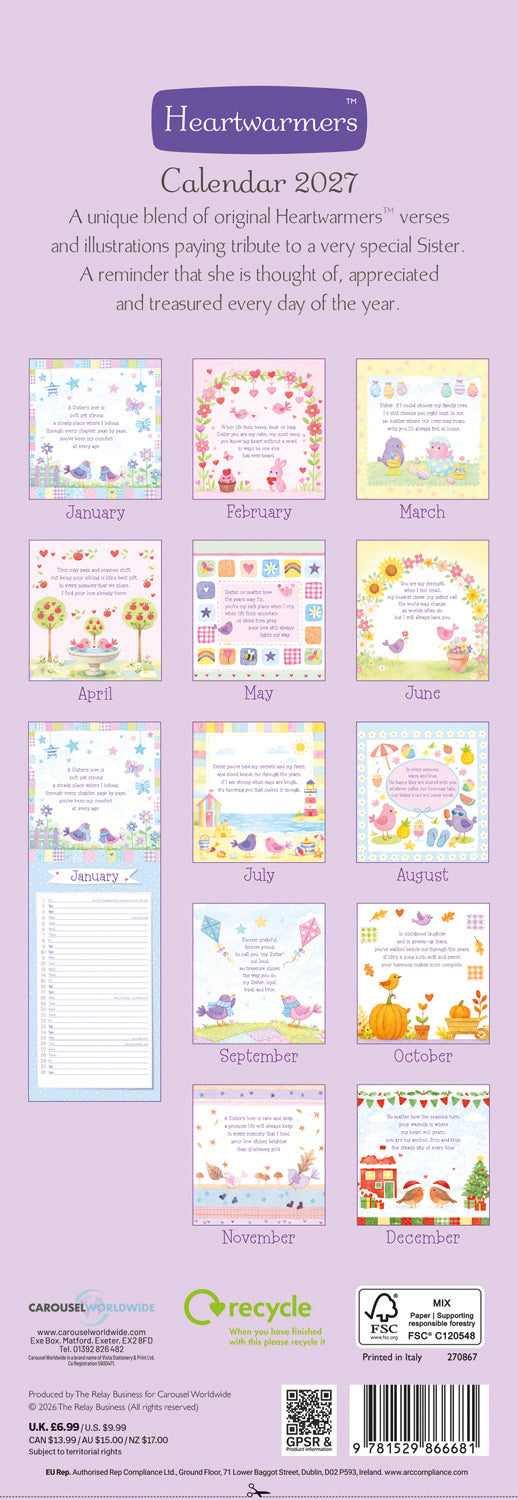 To My Sister Slim Calendar 2027