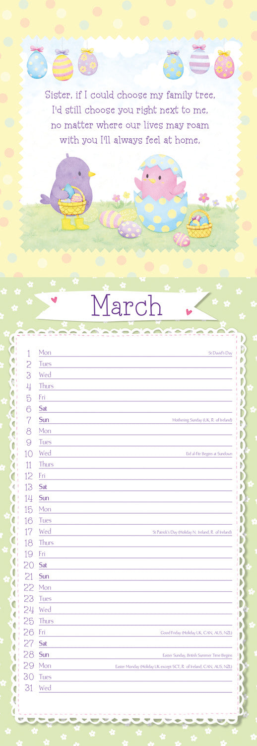 To My Sister Slim Calendar 2027