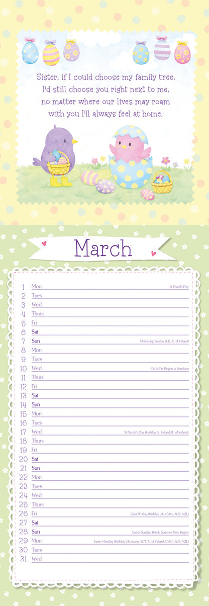 To My Sister Slim Calendar 2027