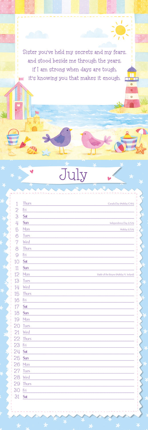To My Sister Slim Calendar 2027
