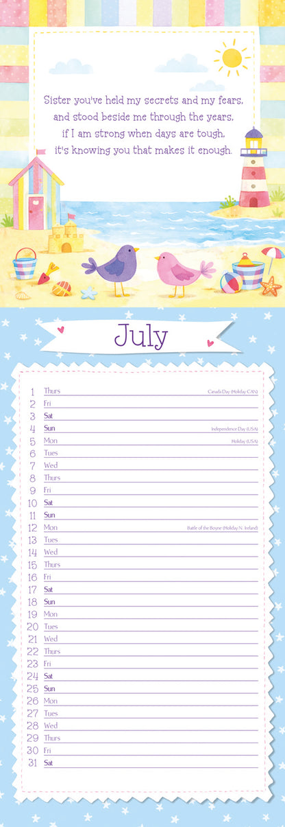 To My Sister Slim Calendar 2027