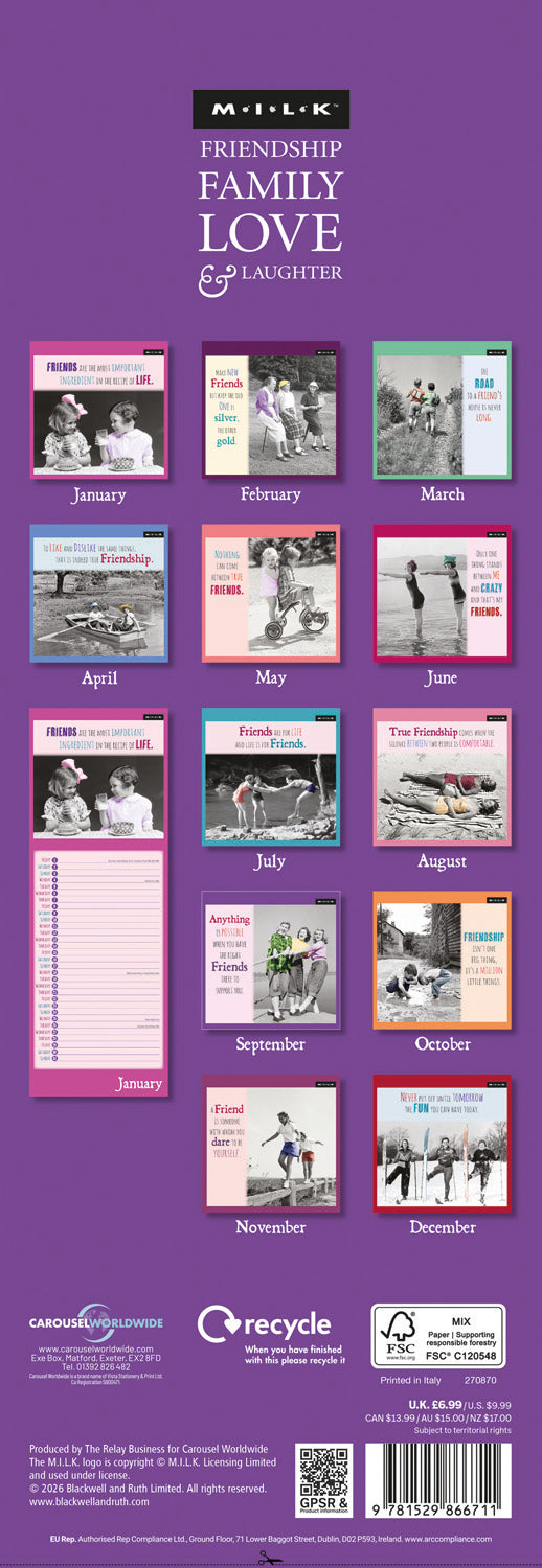 Milk Friendship Slim Calendar 2027