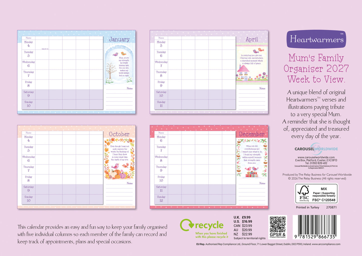 Mums Week-To-View Planner A4 Calendar 2027