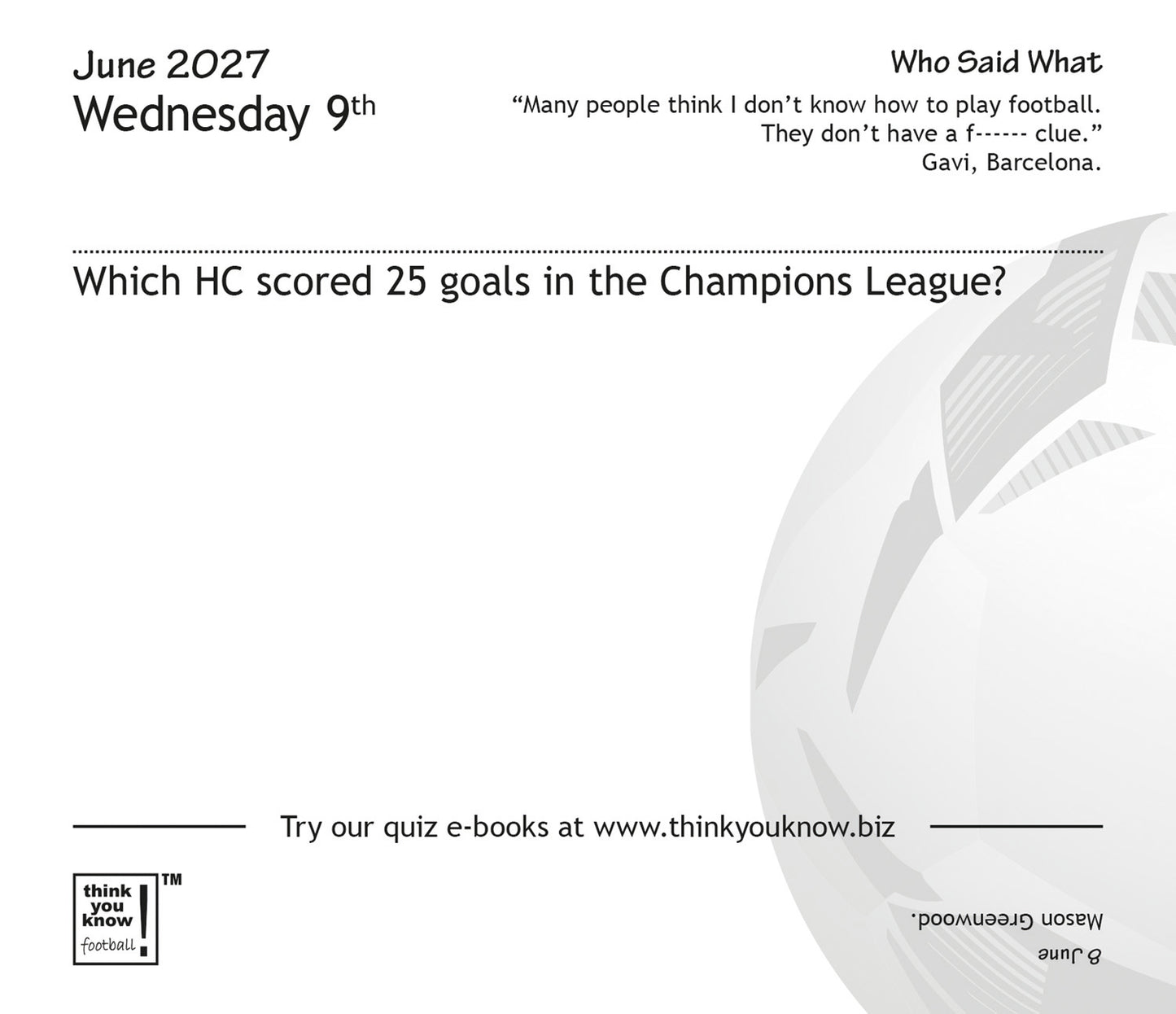 Think You Know Football Box Calendar 2027