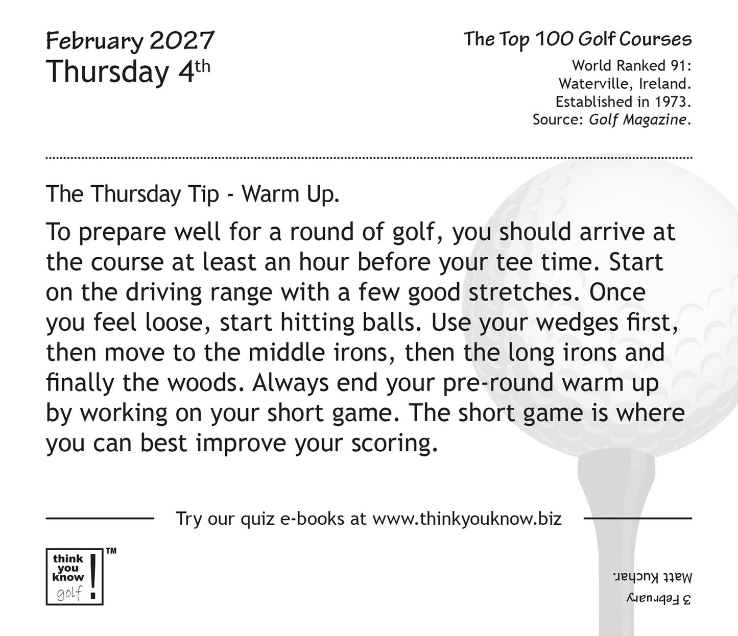Think You Know Golf Box Calendar 2027