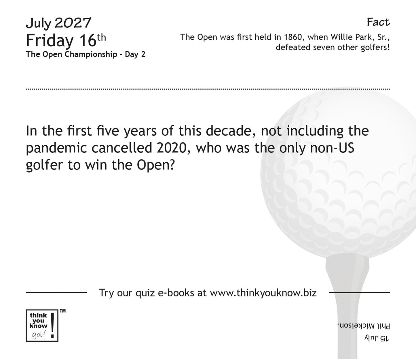 Think You Know Golf Box Calendar 2027