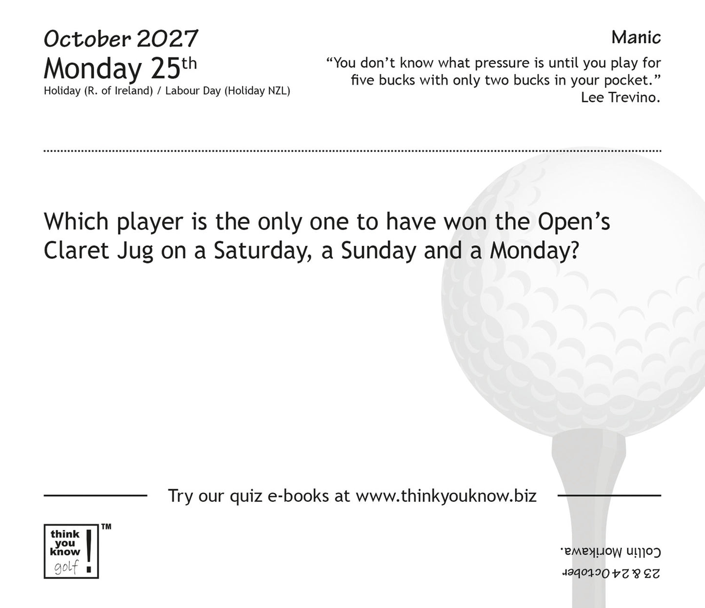 Think You Know Golf Box Calendar 2027