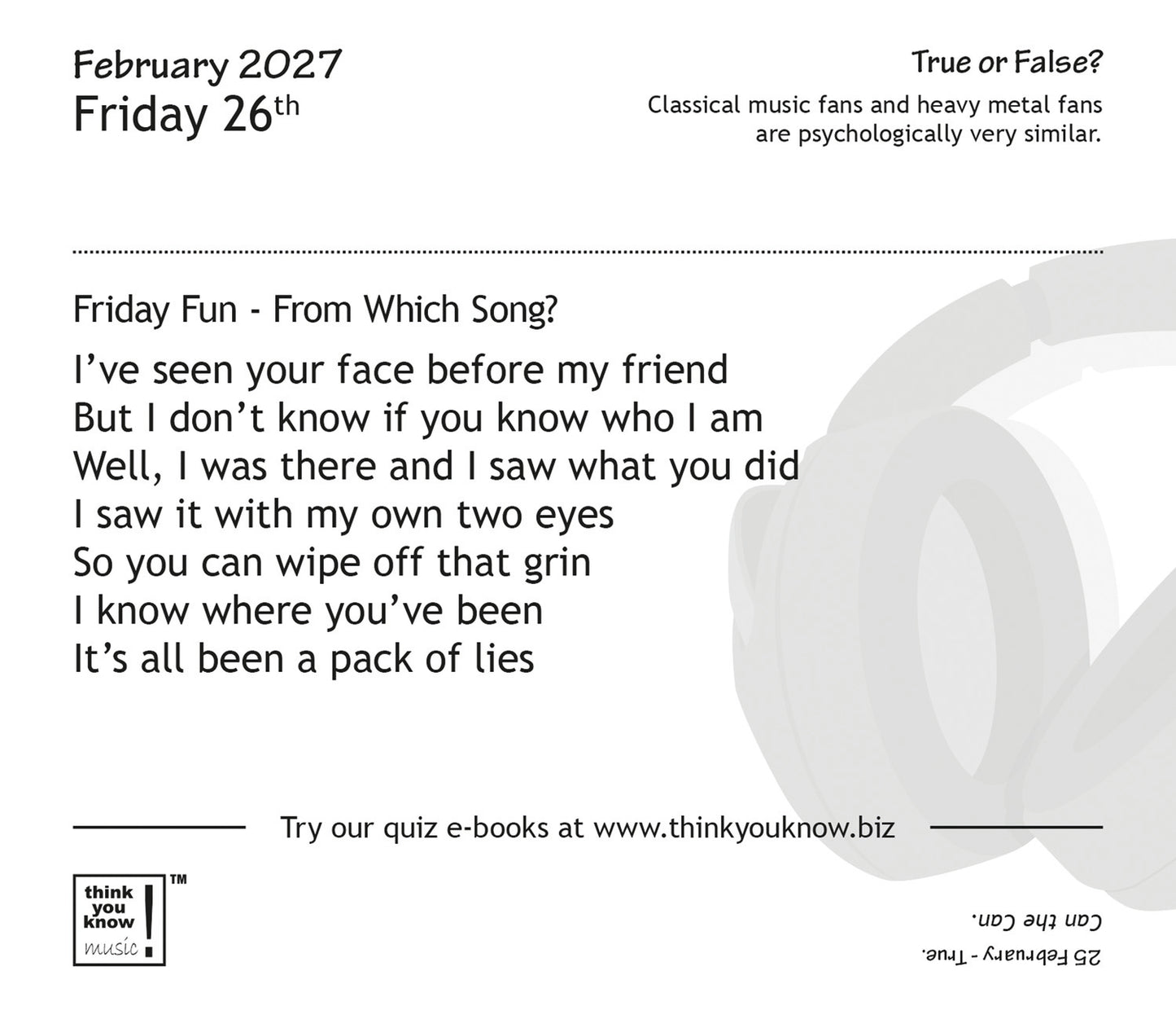 Think You Know Music Box Calendar 2027
