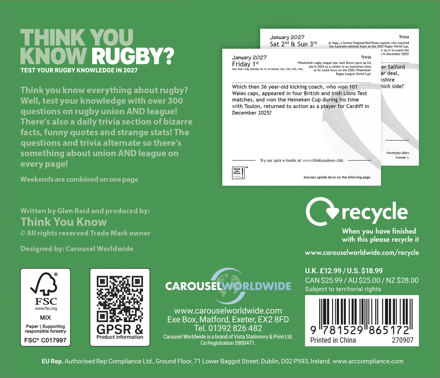 Think You Know Rugby Box Calendar 2027