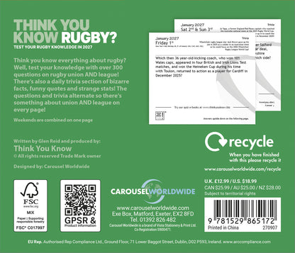 Think You Know Rugby Box Calendar 2027