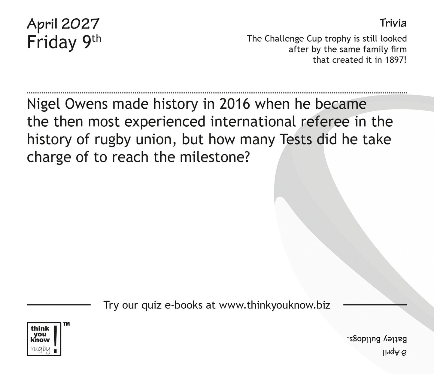 Think You Know Rugby Box Calendar 2027