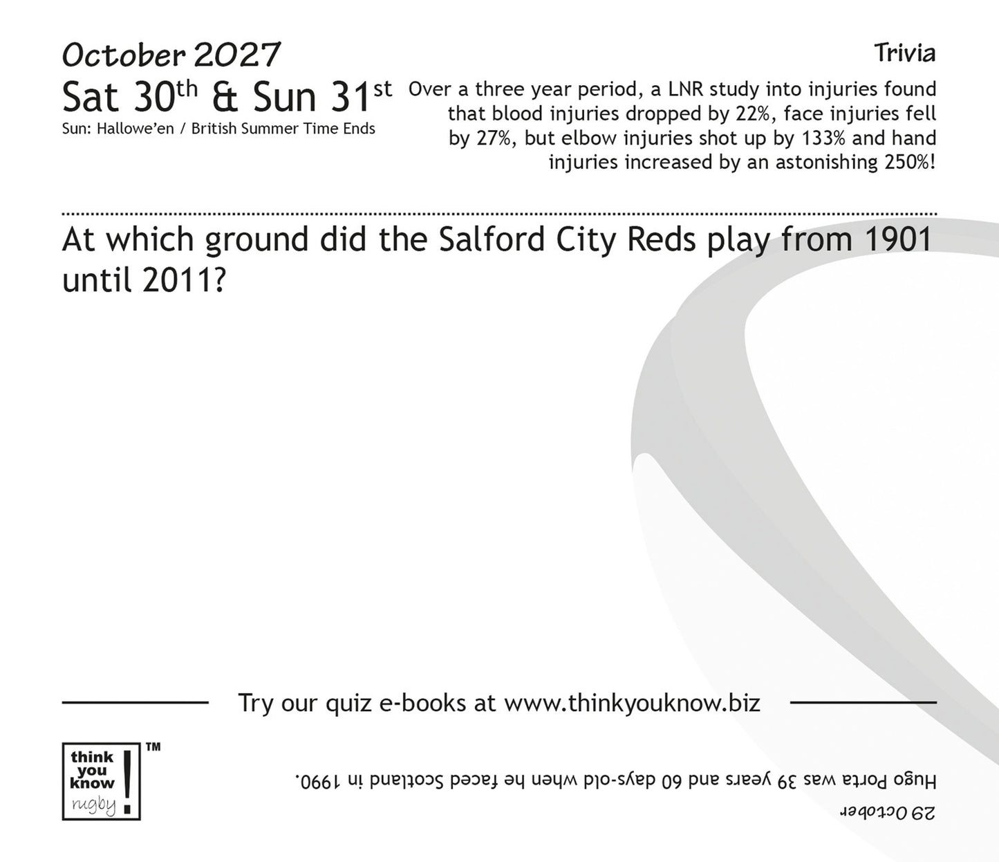 Think You Know Rugby Box Calendar 2027