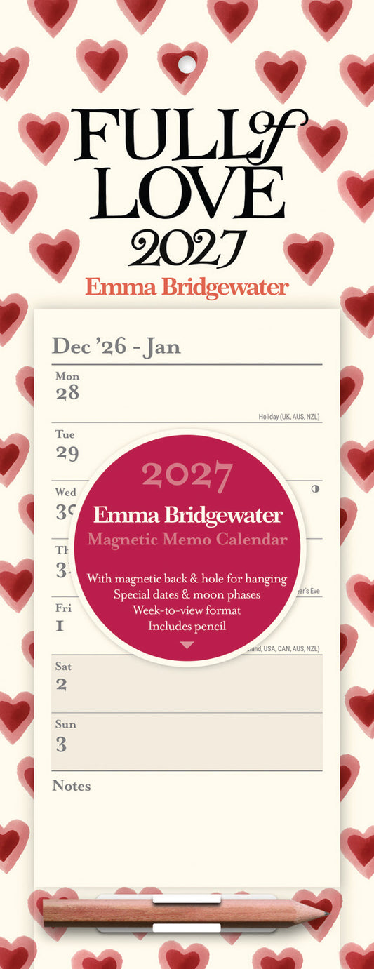 Emma Bridgewater Double Hearts Week-To-View Magnetic Calendar 2027