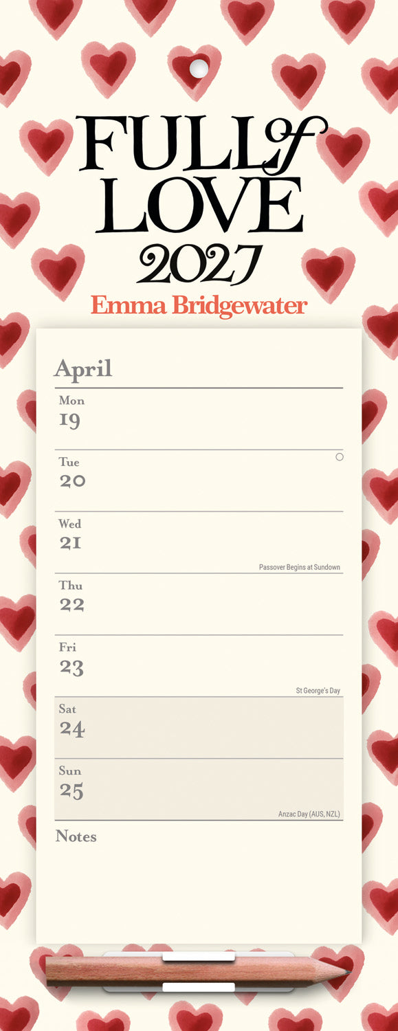 Emma Bridgewater Double Hearts Week-To-View Magnetic Calendar 2027