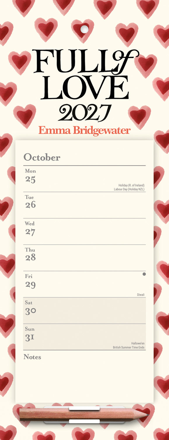 Emma Bridgewater Double Hearts Week-To-View Magnetic Calendar 2027