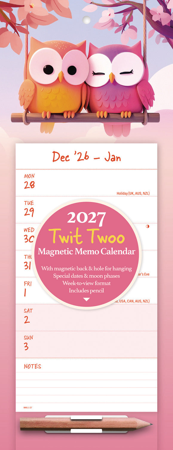 Twit Twoo Week-To-View Magnetic Calendar 2027