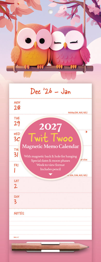 Twit Twoo Week-To-View Magnetic Calendar 2027