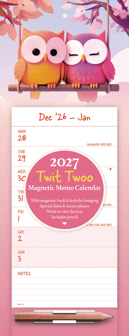 Twit Twoo Week-To-View Magnetic Calendar 2027