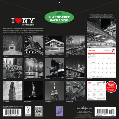I Love NY, B&W City Wall Calendar 2027