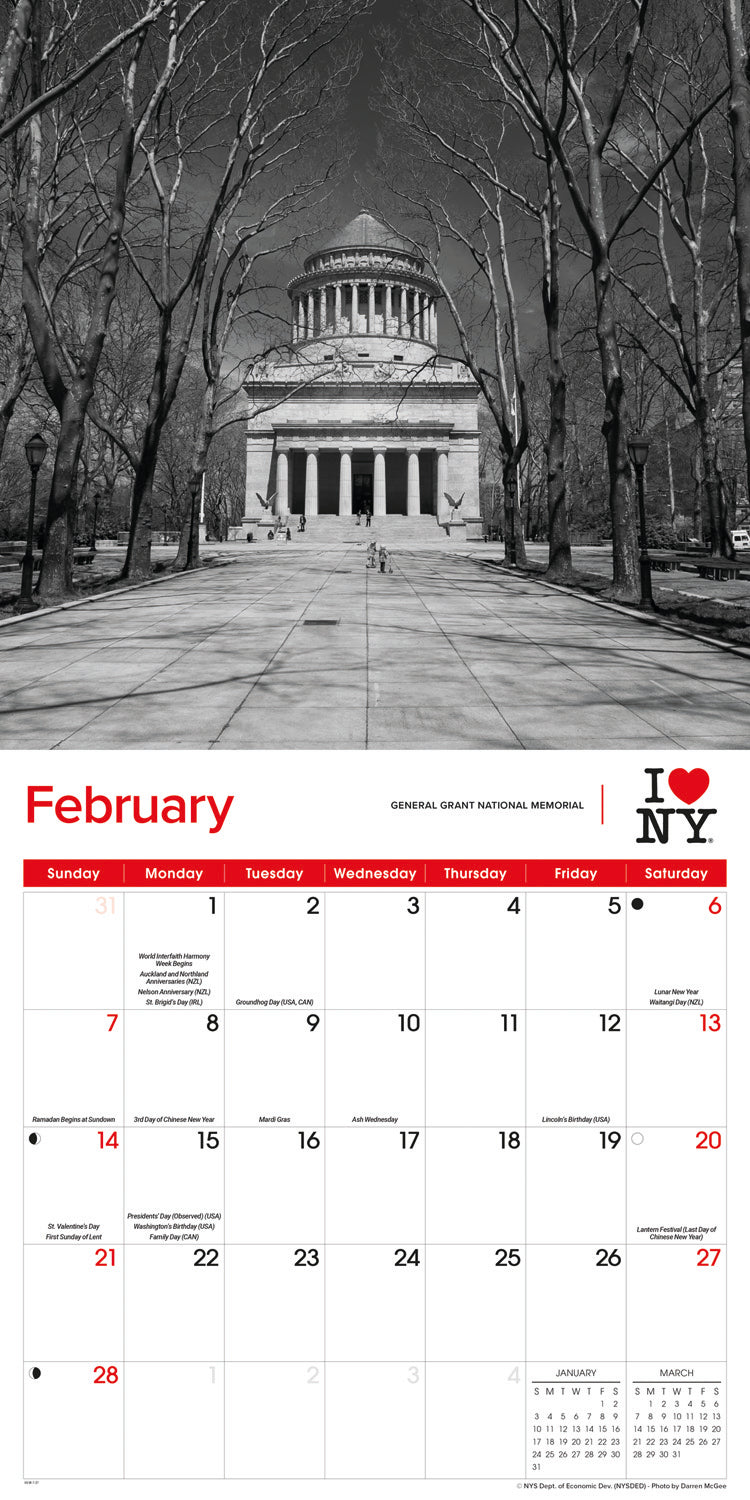 I Love NY, B&W City Wall Calendar 2027