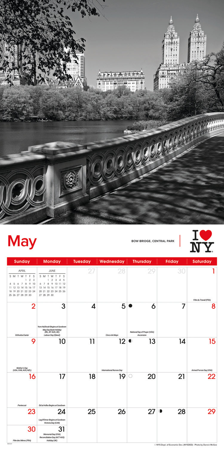 I Love NY, B&W City Wall Calendar 2027