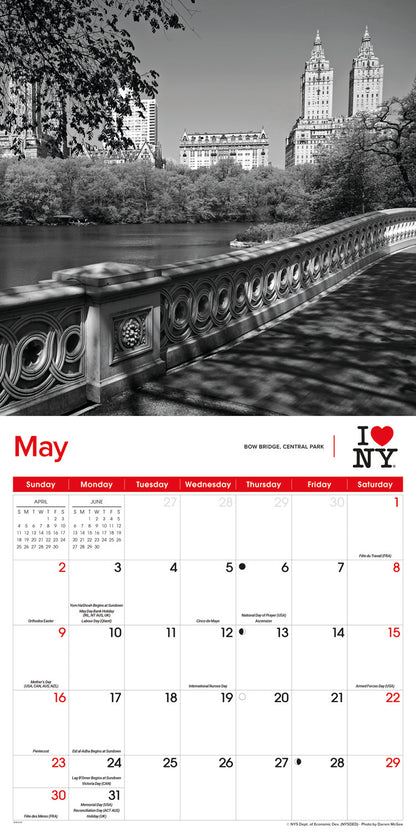 I Love NY, B&W City Wall Calendar 2027
