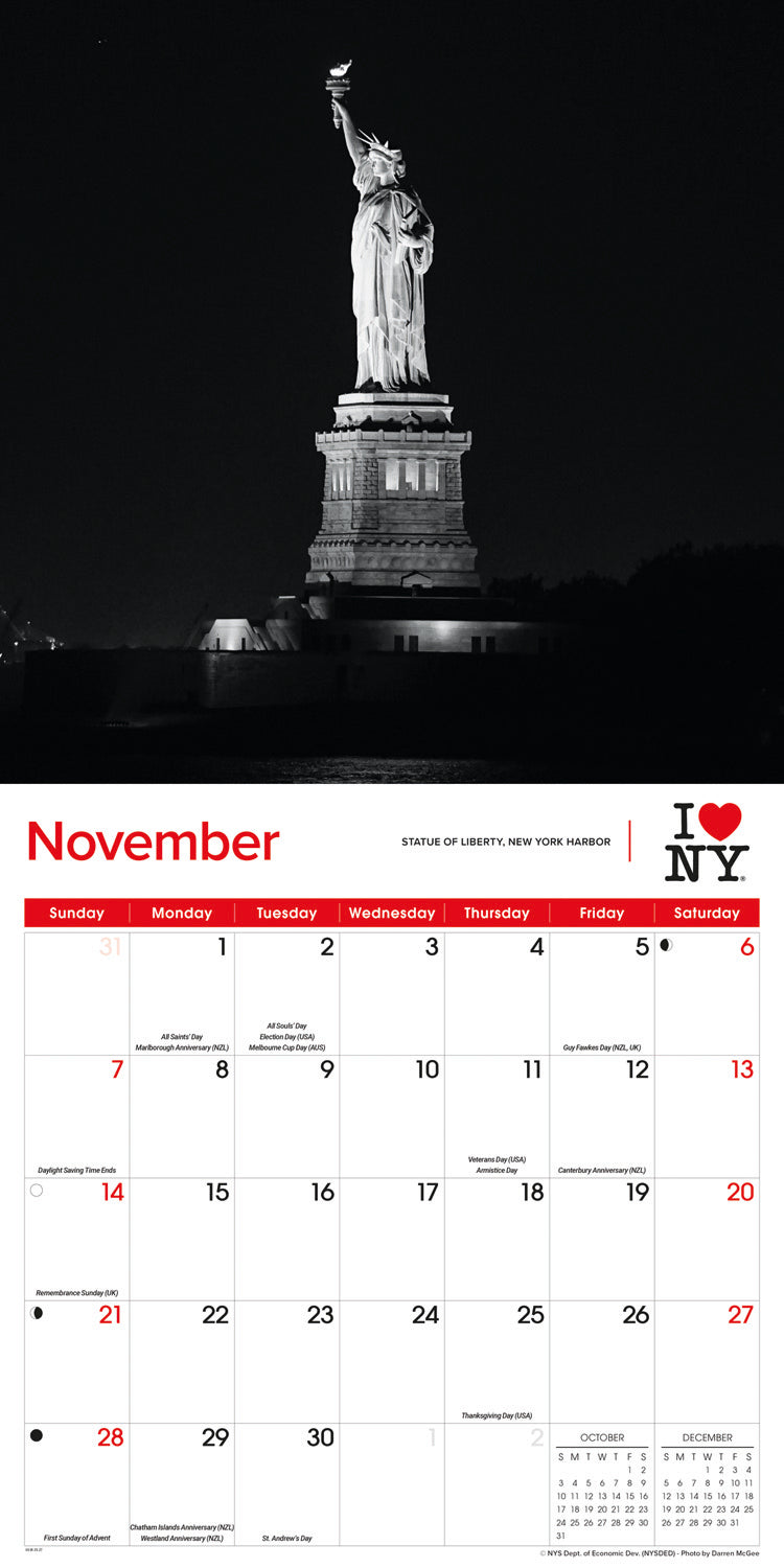 I Love NY, B&W City Wall Calendar 2027