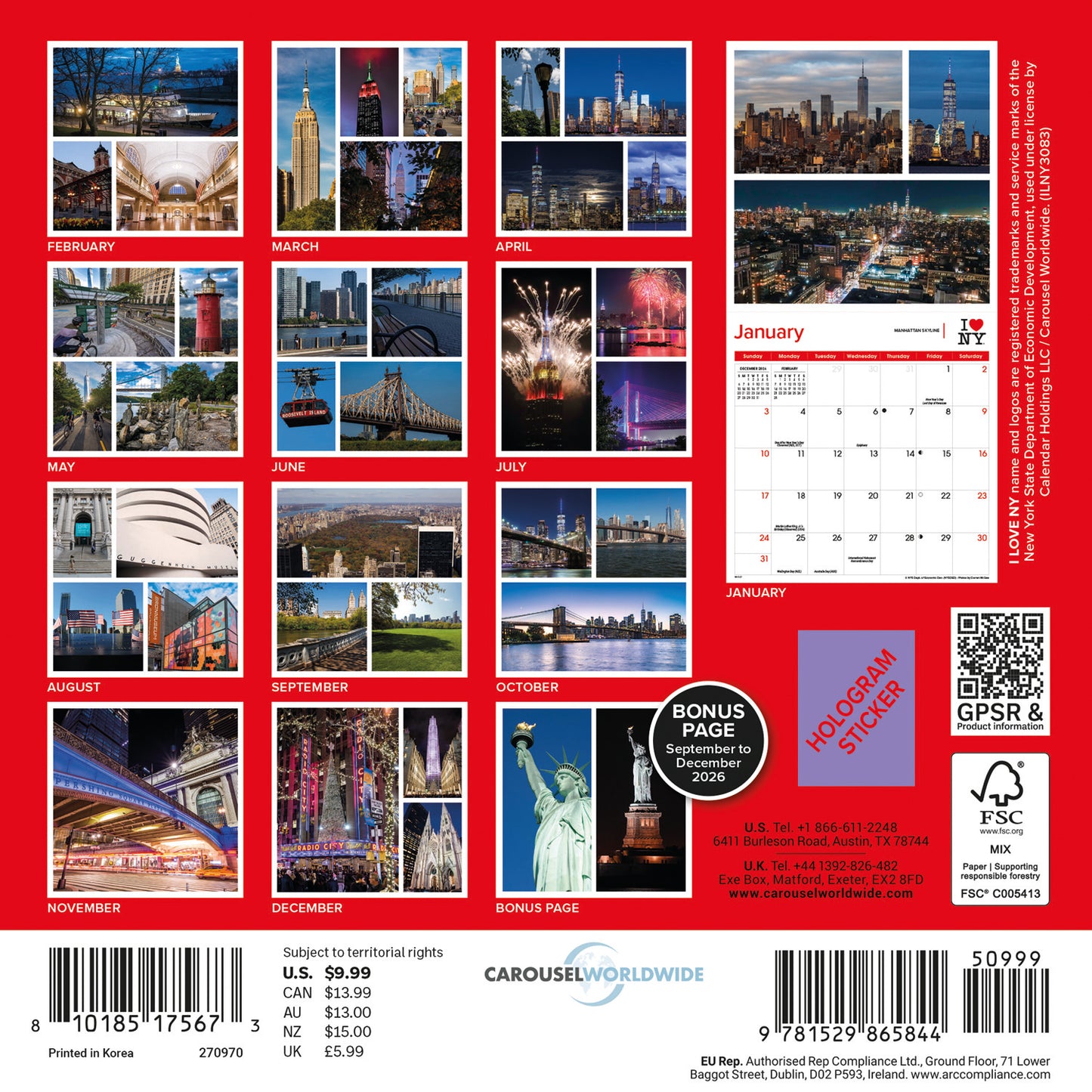 I Love NY, Mini Calendar 2027