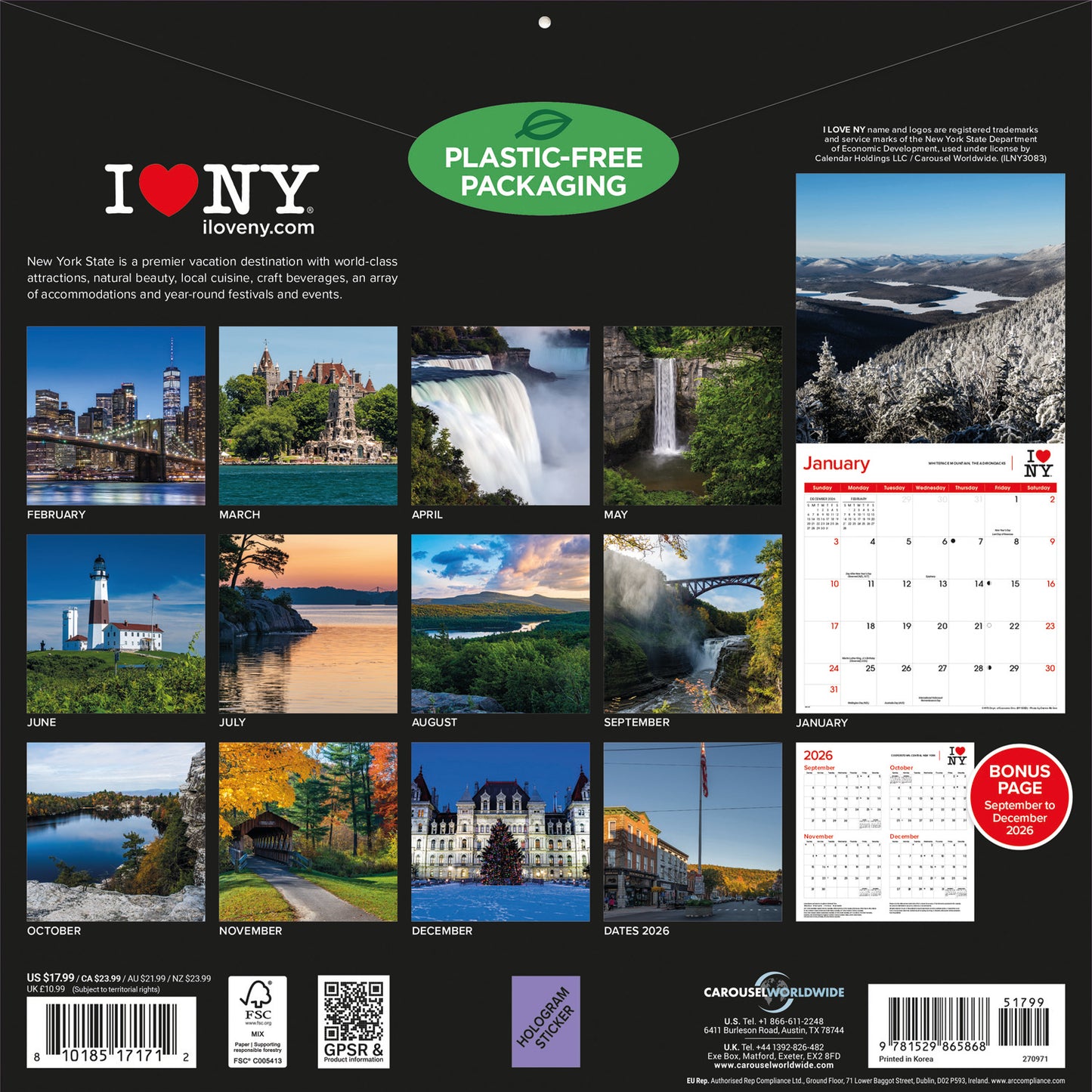 I Love NY, State Wall Calendar 2027
