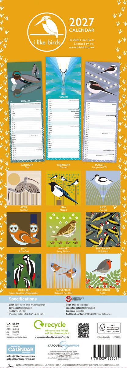 I Like Birds Slim Calendar 2027
