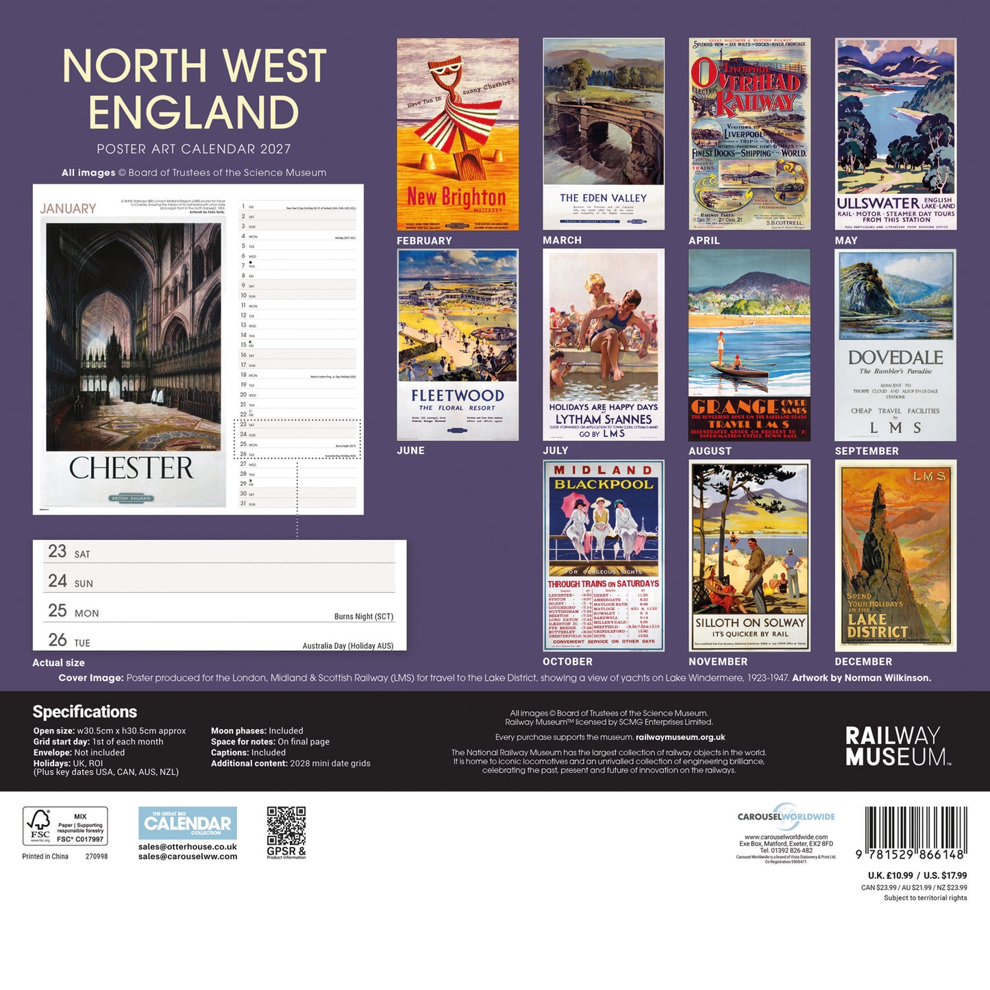 North West England Poster Art NRM Wiro Wall Calendar 2027