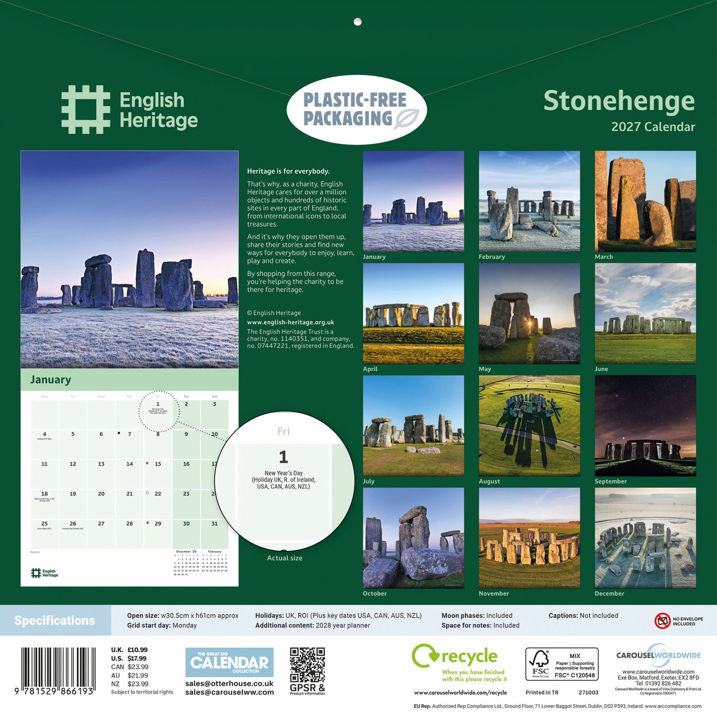 English Heritage, Stonehenge Wall Calendar 2027