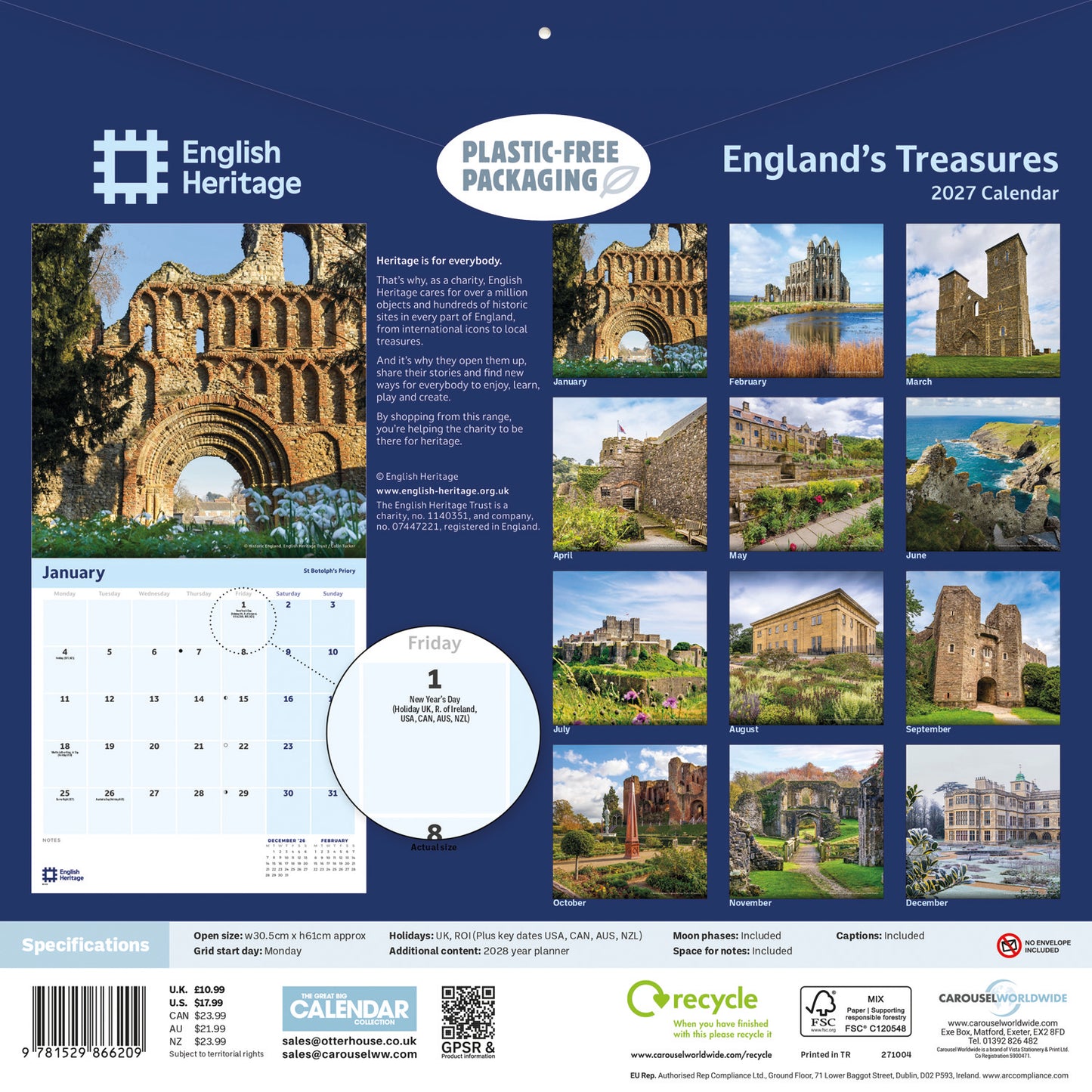 English Heritage, England Treasures Wall Calendar 2027