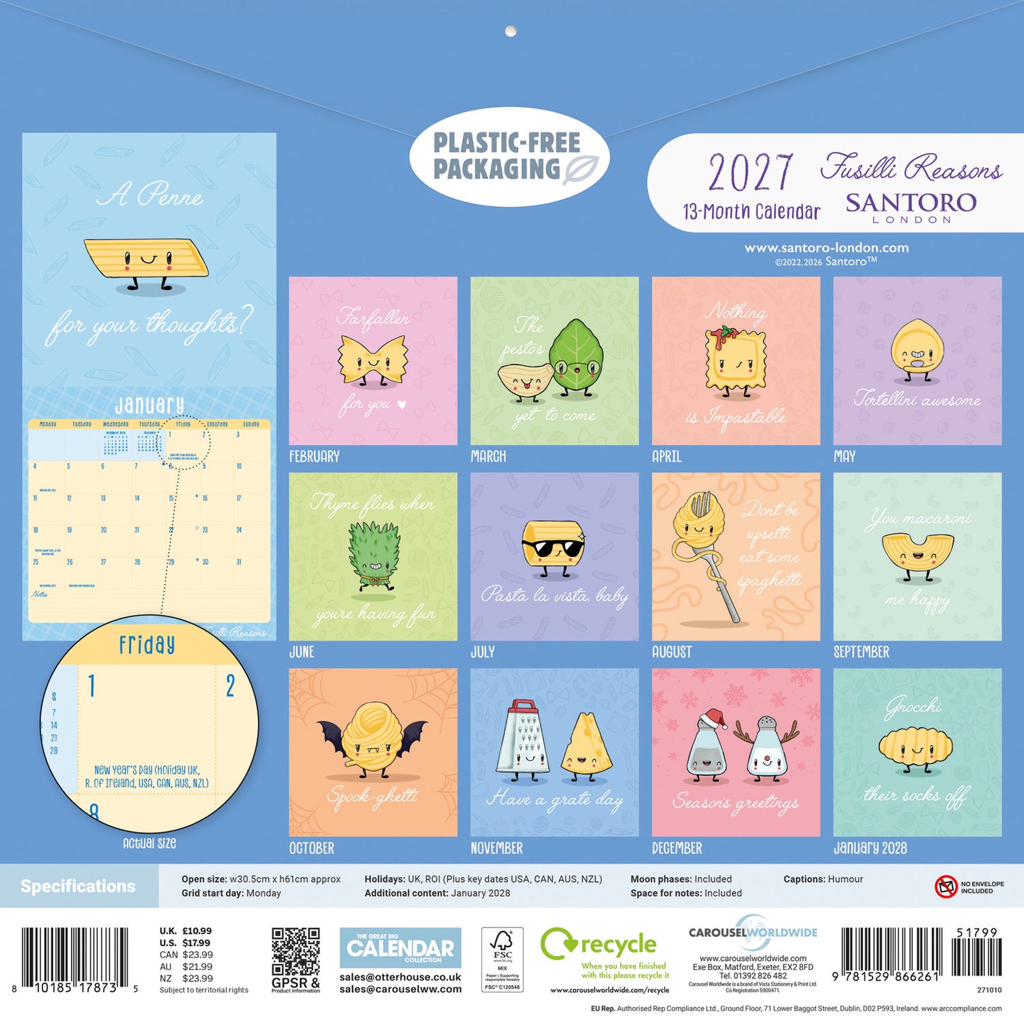Fusilli Reasons Wall Calendar 2027