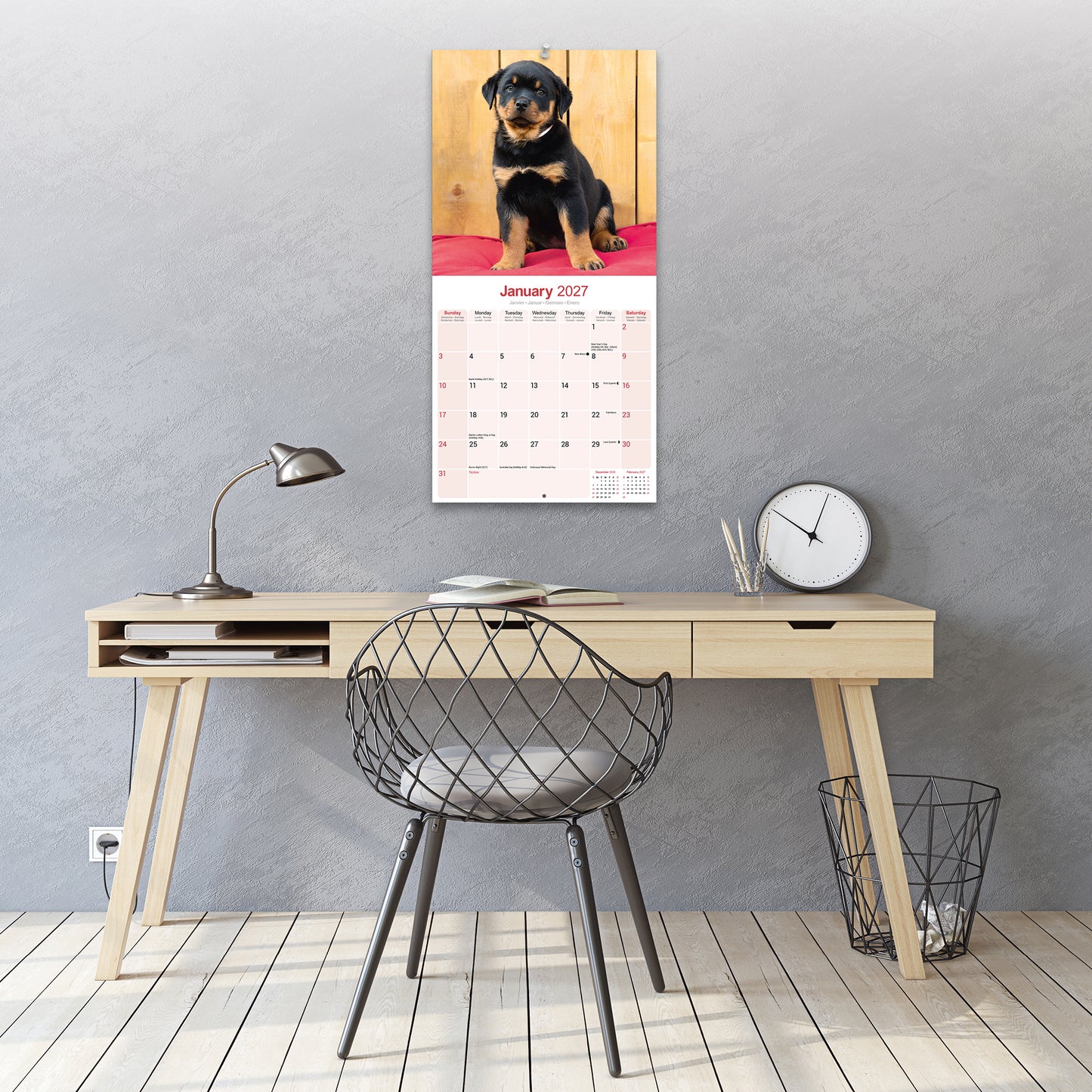 Rottweiler Puppies Wall Calendar 2027